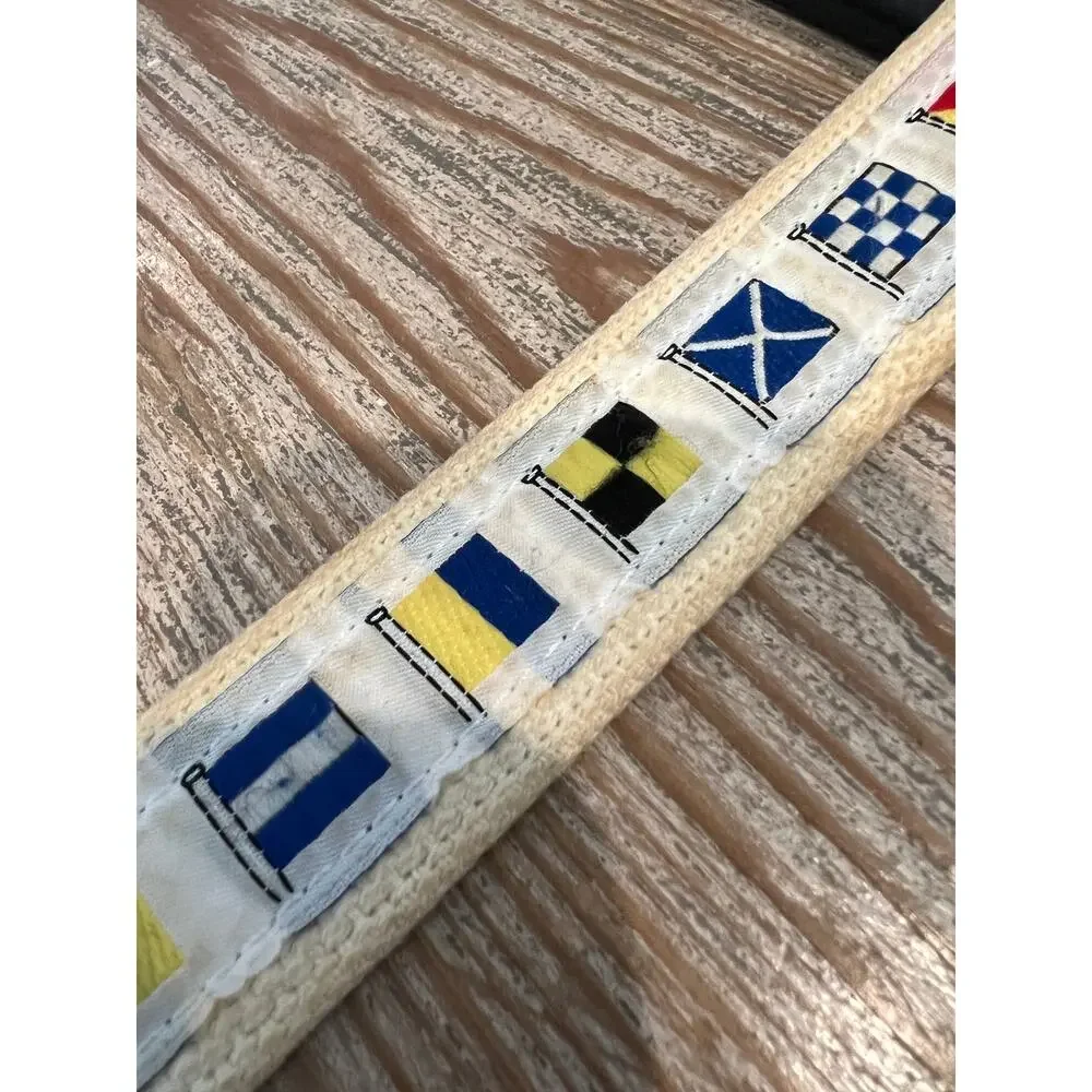 Preppy Sailing Flag Ribbon Belt Leather Trim